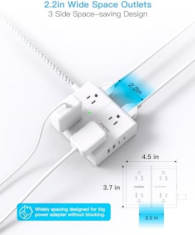 Surge Protector Power Strip 15 Ft Cord, Ultra Thin Flat Extension Cord with 8 Outlets 4 USB Ports(2 USB C), Flat Plug Power Strip, 15 Ft Long Braided Power Cord for Home, Office, Dorm Room Essentials