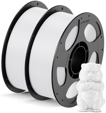ANYCUBIC PLA 3D Printer Filament Bundle, 3D Printing PLA Filament 1.75mm Dimensional Accuracy +/- 0.02mm, 1KG Reusable Spool (2.2 lbs), 2KG White + White