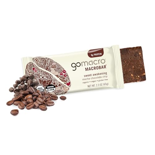 GoMacro MacroBar Organic Vegan Protein Bars - Mocha Chocolate Chip (2.3 Ounce Bars, 12 Count)