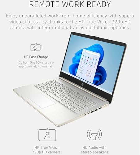HP Touchscreen Laptop Computer for College Student Home Study, 1-Year Office, 16GB RAM, 512GB PCIe SSD, Intel Processor, 14 inch, WiFi 6, Bluetooth, HDMI, Windows 11 Home S, Pale Gold