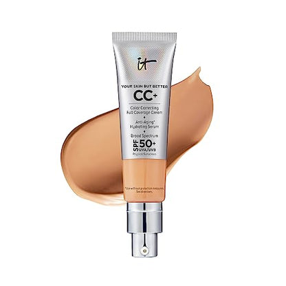 IT Cosmetics CC+ Cream - Full-Coverage Foundation With SPF 50, Color Corrector & Anti-Aging Serum, Formulated With Niacinamide & Hyaluronic Acid, Natural Finish, For All Skin Types, 1.08 fl oz
