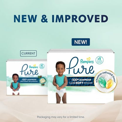 Pampers Pure Protection Baby Diapers, Size 2 (12-18 lbs), 186 Count, Up to 100% Leakproof, Premium Plant-Based Skin Protection, Hypoallergenic Soft Diapers