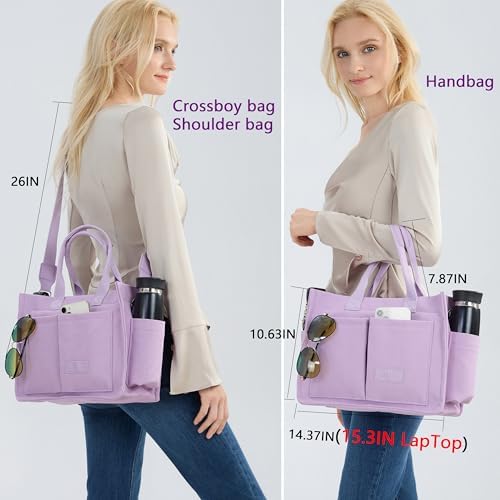 Tote Bag for Women With Compartments,Large Canvas Tote Women's Purse Crossbody Bags Work Laptop Book Bag Satchels Handbags