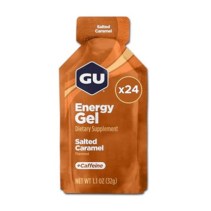 GU Energy Original Sports Nutrition Energy Gel, Vegan, Gluten-Free, Kosher, and Dairy-Free On-the-Go Energy for Any Workout, 24-Count, Salted Caramel