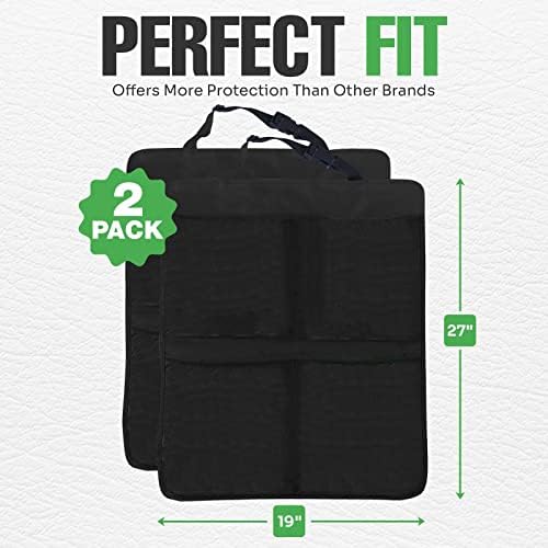 lebogner Back Seat Cover for Kids + 4 Pocket Storage Organizer, 2 Pack X-Large Waterproof Kick Mats Backseat Protector, Car Seat Back Protectors for Vehicles to Protect from Dirt, Mud & Scratches