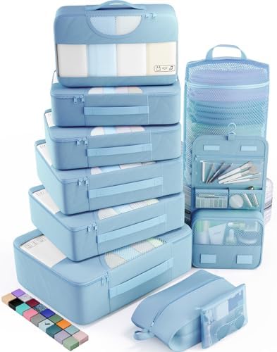 Veken 10 Set Packing Cubes for Travel Essential, Suitcase Organizer Bags in 4 Sizes, Carry-On Luggage Accessories with Large Laundry & Hanging Toiletry Bag, Must-Have for Airplane, Road Trip & Camping