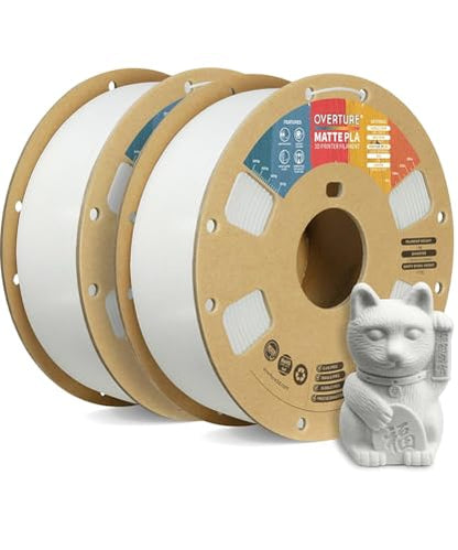 OVERTURE 2KG Bundle Matte PLA 3D Printer Filament 1.75mm, Matt Surface & Low Warping Filament 2 Pack 1kg Spool (2.2 lbs), Fit Most FDM Printers (Matte White 2-Pack)
