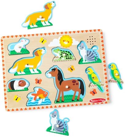 Melissa & Doug Pets Sound Puzzle - Wooden Peg Puzzle With Sound Effects (8 pcs)