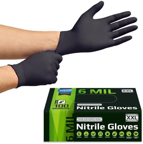 Inspire Black Nitrile Gloves HEAVY DUTY 6 Mil Nitrile Chemical Resistant Medical Cooking Cleaning Disposable Black Gloves