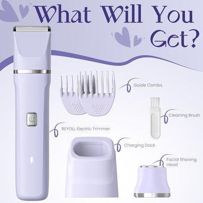 Electric Razors for Women - Wet/Dry Womens Electric Shaver for Legs, Replaceable Body Hair Blade Heads&Hair Remover for Face Head, No Nick, No Cut, No Razor Burn, Purple