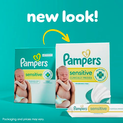Pampers Sensitive Baby Wipes, Water Based, Hypoallergenic and Unscented, 6 Flip-Top Packs (504 Wipes Total)