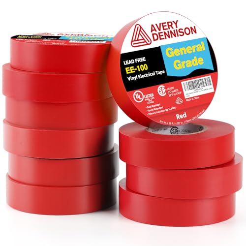 Electrical Tape, 10 Rolls General Use PVC Electric Tape, UL/CSA Listed ¾ in x 66 ft Insulating Vinyl Tape for Electrical, Repairs, Automotive and Equipment, EE-100, Red
