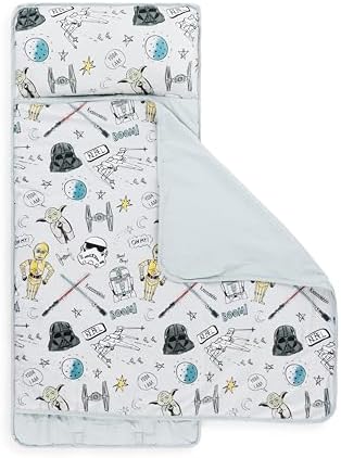 Jay Franco Toddler Nap Mat with Built-in Pillow and Blanket - Soft 46 x 20-inch Microfiber Kids Sleeping Bag for School or Sleepover, Grey - Star Wars