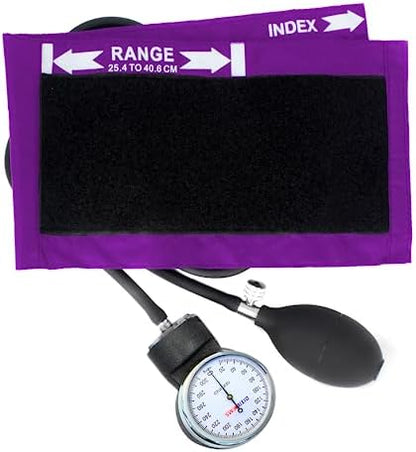 Dixie Ems Deluxe Aneroid Sphygmomanometer Blood Pressure Set W/Adult Cuff, Carrying Case and Calibration Tool - Purple