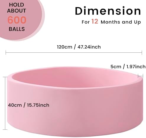 Ball Pit for Toddlers 47.24''x15.75'' Baby Ball Pit Soft Foam Ball Pits Round Lagre Kids Ball Pits Indoor and Outdoor Game Kids Play Ball Pool Ideal Gift for Children (Pink, NO Balls)