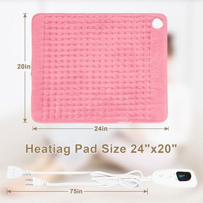 Heating Pad,Electric Heating Pads for Back,Hot Heated Pad for Abdomen,Shoulder,Knee,Multiple Temp and Auto Shut Off(Baby Pink,20''×24'')