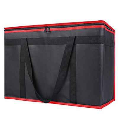 Bodaon Insulated Food Delivery Bag, XX-Large Reusable Grocery Shopping Bags, Picnic Cooler Bag Zipper/Zippered Top Cold, Black with Red Edge, 2-Pack