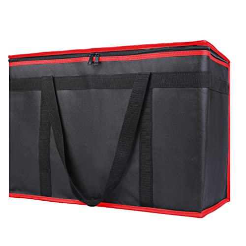 Bodaon Insulated Food Delivery Bag, XX-Large Reusable Grocery Shopping Bags, Picnic Cooler Bag Zipper/Zippered Top Cold, Black with Red Edge, 2-Pack