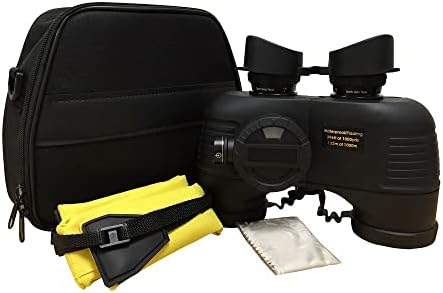 Hooway 7x50 HD Waterproof Military Marine Binoculars w/Internal Rangefinder & Compass for,Bird Watching,Boating and More(Black)