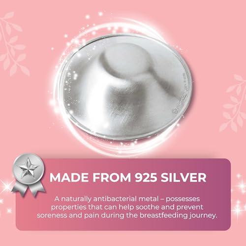 SILVERETTE® The Original Silver Nursing Cups, Nipple Covers for Breastfeeding Essentials, Pure 925 Silver Nipple Shields for Breastfeeding Newborn, Lightweight Nursing Cups, Regular Size