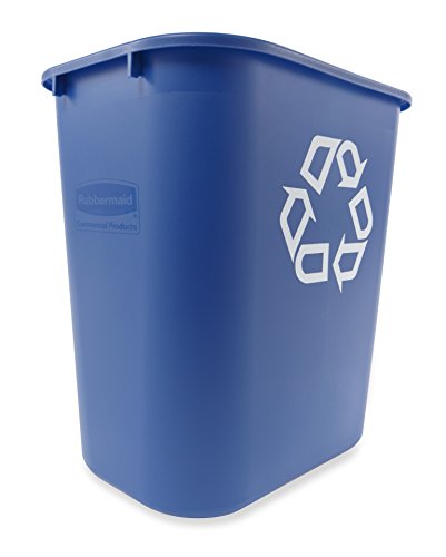 Rubbermaid Commercial Products Deskside Recycling Can, 7-Gallon/28-Quart, Blue Recycling Symbol, Plastic, for Bedroom/Bathroom/Office/Under Desk/Sink