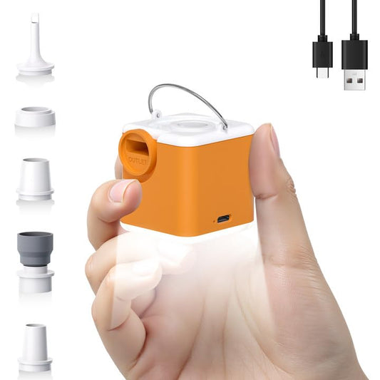 Portable Air Pump for Inflatables, 4.5kPa Mini Air Mattress Pump with Camping Light, 2400mAh Battery Rechargeable Air Pump for Pool Floats, Sleeping Pads, Swimming Ring, Vacuum Storage Bags, Orange