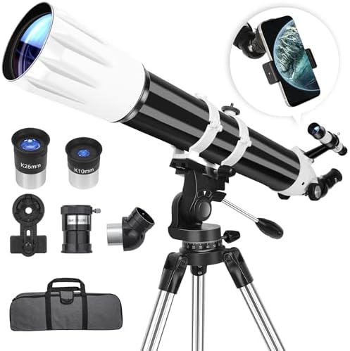 Telescope, 90mm Aperture 900mm Astronomical Refractor Telescope for Adults High Powered - Multi-Coated Professional Telescopes for Astronomy Beginners with AZ Mount, Portable Carry Bag, Phone Adapter