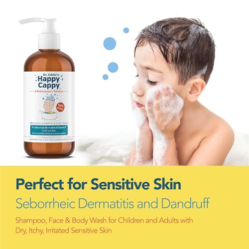 Happy Cappy Dr. Eddie’s Medicated Shampoo and Body Wash- Baby Dandruff Shampoo, Helps Cradle Cap and Seborrheic Dermatitis, Reduces Redness, Dermatologist Tested, Fragrance-Free- 8 Fl Oz (Pack of 3)