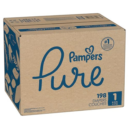 Pampers Pure Protection Baby Diapers, Size 1 (8-14 lbs), 198 Count, Up to 100% Leakproof, Premium Plant-Based Skin Protection, Hypoallergenic Soft Diapers