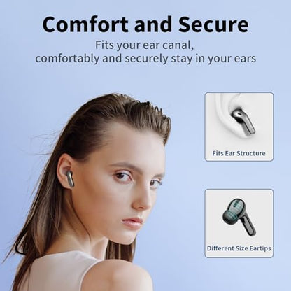 TAGRY Bluetooth Headphones True Wireless Earbuds 60H Playback LED Power Display Earphones with Wireless Charging Case IPX5 Waterproof in-Ear Ear buds with Mic for TV Smart Phone Laptop Computer Sports