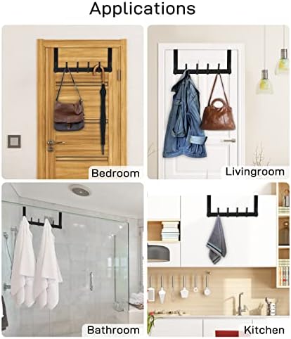 Over The Door Hooks, Door Hanger Hooks for Hanging, Over The Doors Towel Racks for Bathroom with 12 Coat Hook, Coat Rack Bathroom Accessories（2 Pack, Black）