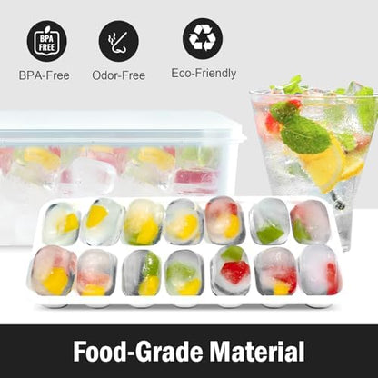 Ice Cube Trays with Lid and Bin, Ice trays for Freezer - Easy to Release Silicone Ice cube mold, Stackable Reusable Plastic Ice Molds for Cocktails, Whiskey, Drinks and Iced Coffee, BPA-Free