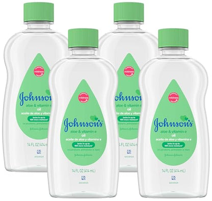 Johnson's Baby Johnson & Johnson Baby Oil, Aloe Vera & Vitamin E, Multicolor, 14 Fl Oz (Pack of 4)