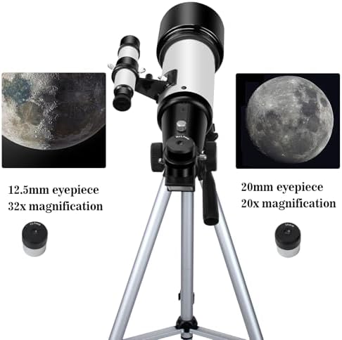Telescopes, Telescope for Kids and Adults Beginners, 70mm Aperture 400mm Focus Length Refractor Travel Telescope with AZ Mount for Observe The Moon and Landscape (White)