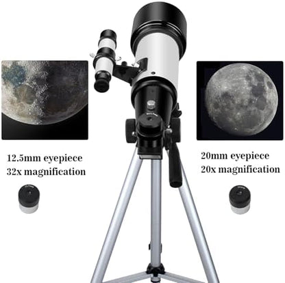 Telescopes, Telescope for Kids and Adults Beginners, 70mm Aperture 400mm Focus Length Refractor Travel Telescope with AZ Mount for Observe The Moon and Landscape (White)