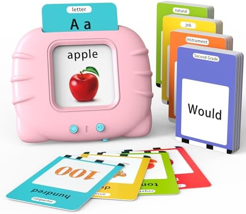 Lapare Audible Flash Cards Toys for Toddlers 2 3 4 5 6, Learn ABC Letters, Numbers 0-100,Phrases,Objects, Adjectives, and More Dolch Sight Words, 280 Cards with 560 Words/Phrases (Pink)