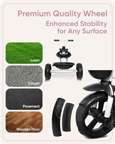 KRIDDO Kids Tricycles Age 24 Month to 4 Years, Toddler Kids Trike for 2.5 to 5 Year Old, Gift Toddler Tricycles for 2-4 Year Olds, Trikes for Toddlers, Sporty Styling, White