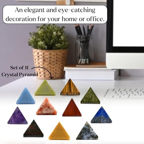 Amazing Gemstone Pack of 11 Crystal Pyramid Healing Stones - 1" Wholesale Bulk Crystals Pyramid Figurine of Natural Stone for Meditation, Reiki, Chakra Balancing and Crystal Pyramids Grid
