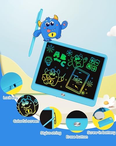 TEKFUN LCD Writing Tablet for Kids Boys Toys, 12 Inch Erasable Doodle Board Colorful Doodle Pad, Mess Free Coloring Board Games Toys Gifts for Toddlers Boys Adults (Blue)