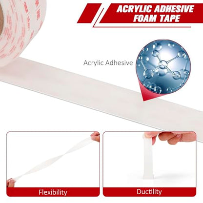 Double Sided Mounting Tape 0.75''x15.4Ft 2 Pack, Made of 3M VHB White 4950 Heavy Duty Adhesive Waterproof Heat Resistant Foam Tape for Car Home Office Deco