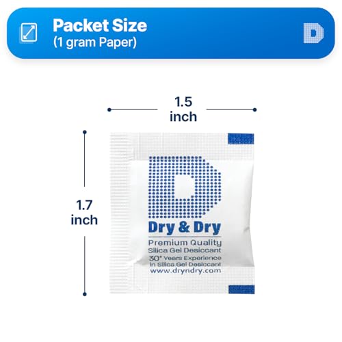 Dry & Dry 1 Gram [500 Packets] Silica Gel Packets Desiccants, Silica Packets - Rechargeable Silica Gel Packs, Desiccants Packets, Silica Gel