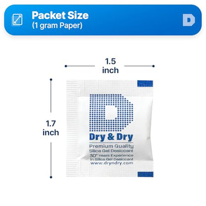 Dry & Dry 1 Gram [500 Packets] Silica Gel Packets Desiccants, Silica Packets - Rechargeable Silica Gel Packs, Desiccants Packets, Silica Gel