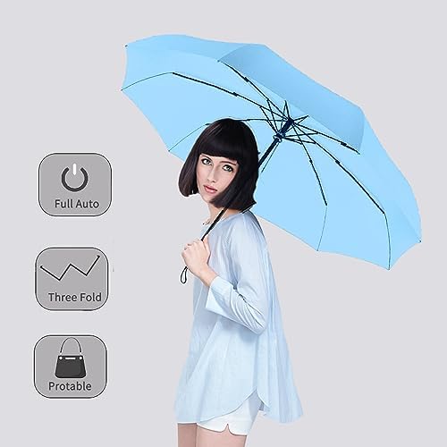 SIEPASA Two Packs Auto Open & Close Small Travel Umbrella Compact for Backpack-Umbrellas for Rain, Lightweight Strong Mini Portable Umbrellas for Men and Women.. (Black & Light Blue, 2 Pack)