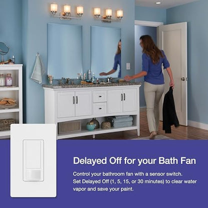 Lutron Maestro Motion Sensor Light Switch Indoor for Bathroom, Garage, Laundry Room, Any Bulbs, Occupancy Vacancy Sensor, Single-Pole, MS-OPS2-WH, White