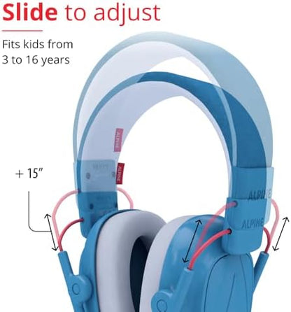 Alpine Muffy Kids - Hearing Protection - CE & ANSI Certified - Adjustable for Ages 3-16 years - Noise Cancelling Headphones - 25dB Sound Reduction Ideal for Protection and Concentration Aid - Blue