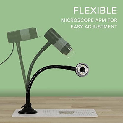 Plugable USB Digital Microscope 250x, 2MP Micro Camera with Flexible Arm Stand - Handheld USB & USB-C Microscope for Adults & Kids, Windows, Mac, ChromeOS, Linux, Android, iPad Compatible
