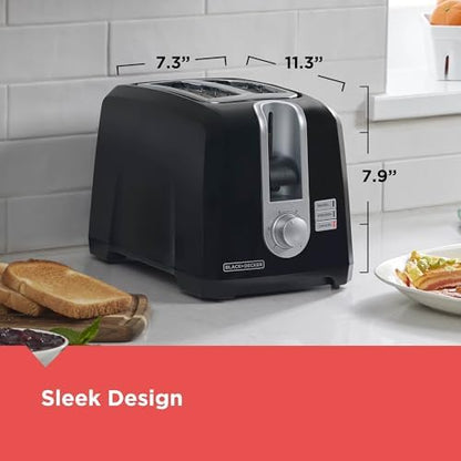 BLACK+DECKER 2-Slice Toaster, T2569B, Extra Wide Slots, 6 Shade Settings, 850 Watts, Crumb Tray, Cancel Button