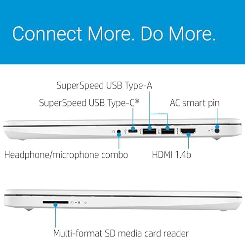 HP 14" Ultra Light Laptop for Student & Home (Intel Quad-Core N4120, 4GB RAM, 128GB(64GB + 64GB SD), 1-Year Office 365) 11-Hr Long Battery Life, Webcam, WiFi, Win 11 Home in S Mode - Snow White