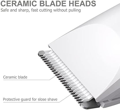 OLOV Electric Body Hair Trimmer - Groin Trimmer for Men - Bikini Trimmer Women - Wet/Dry Shaver Groomer, Replaceable Ceramic Blade Heads, USB Recharge Dock, Waterproof Hygiene Razor, White