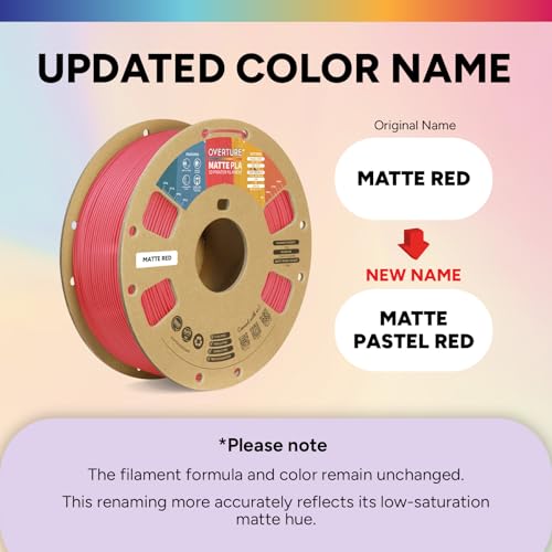 OVERTURE Matte PLA 3D Printer Filament 1.75mm, Matt Surface & Low Warping Filament 1kg Spool (2.2 lbs), Accuracy +/- 0.02 mm, Fit Most FDM Printers (Matte Red)